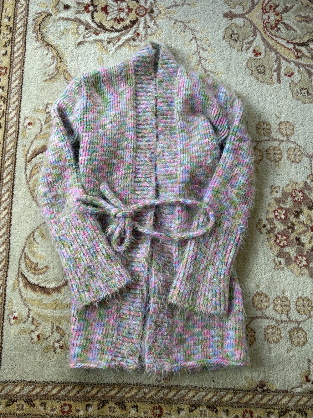 Cozy Multicolor Belted Women’s Sweater Cardigan